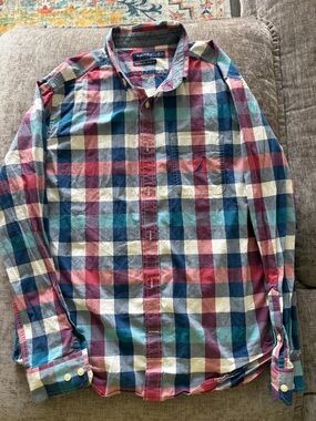 Nautica Men's Red Blue Green Plaid Button-Down Shirt